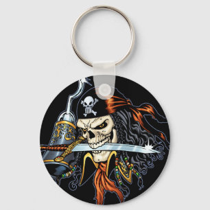 Skull Pirate with Sword and Hook by Al Rio Key Ring