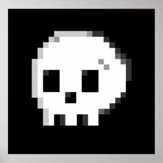 Skull pixel art 8 bit black Poster