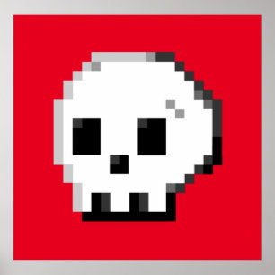 Skull pixel art 8 bit red Poster