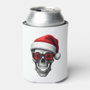Skull Plaid Santa Hat Christmas Pajama Cool Skelet Can Cooler