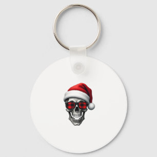 Skull Plaid Santa Hat Christmas Pajama Cool Skelet Key Ring