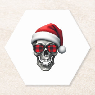 Skull Plaid Santa Hat Christmas Pajama Cool Skelet Paper Coaster