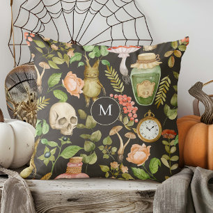 Skull Plant Mushroom Flower Abstract Halloween Cushion