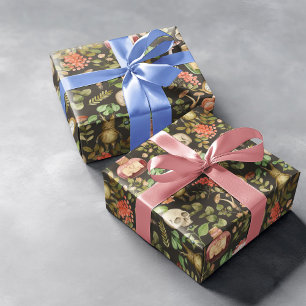 Skull Plant Mushroom Flower Abstract Halloween Wrapping Paper