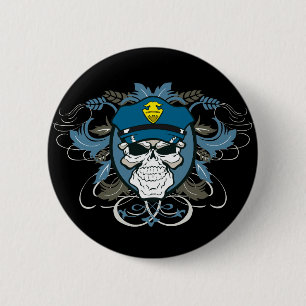 Skull Police Officer 6 Cm Round Badge
