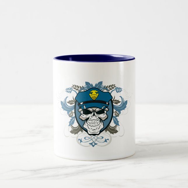 Skull Police Officer Two-Tone Coffee Mug (Center)