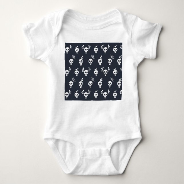 Skull Polka: Botanical Humourous Pattern Baby Bodysuit (Front)