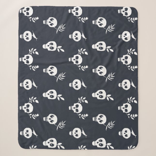 Skull Polka: Botanical Humourous Pattern Sherpa Blanket (Front)