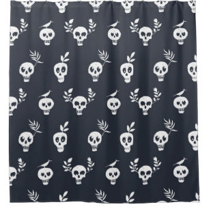 Skull Polka: Botanical Humourous Pattern Shower Curtain
