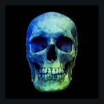 Skull Pop Art Blue Black Poster<br><div class="desc">Fantasy Art Skull Skeleton - Blue & Purple Tones Heavy Metal Punk Rock College Pop Art Image</div>