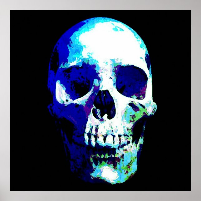 Skull Pop Art Blue Colour Poster (Front)