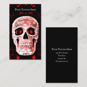 Skull Pop Art Gothic Black Red Modern Tattoo Shop Business Card