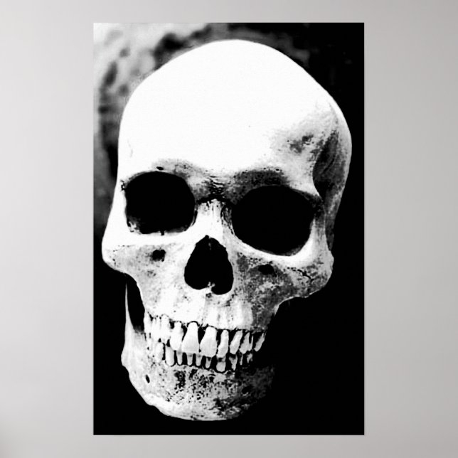 Skull Poster Print Black White Fantasy Metal Rock (Front)