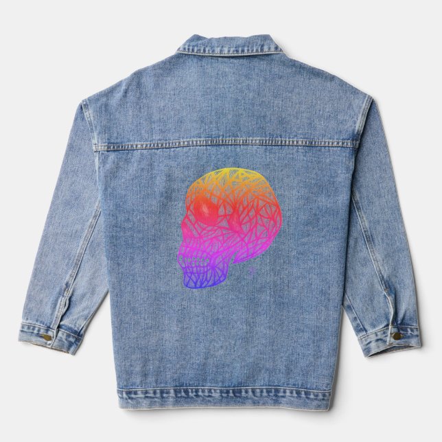 Skull Print Denim Jacket With Sunset Colors  (Back)