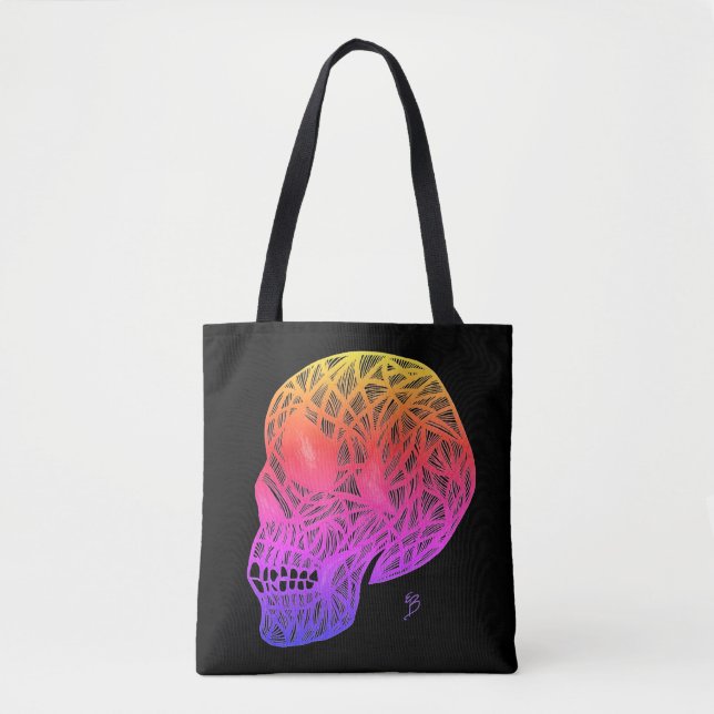 Skull Print Tote Bag With Sunset Colors Skull (Front)