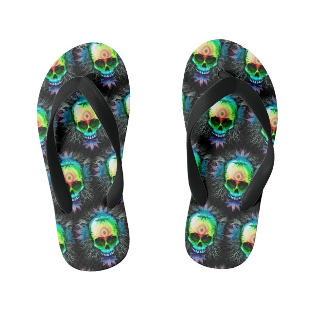 Skull Psychedelic Trippy Explosion mugs Kid's Jandals (Footbed)
