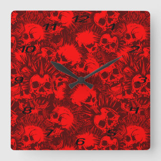 skull punk square wall clock