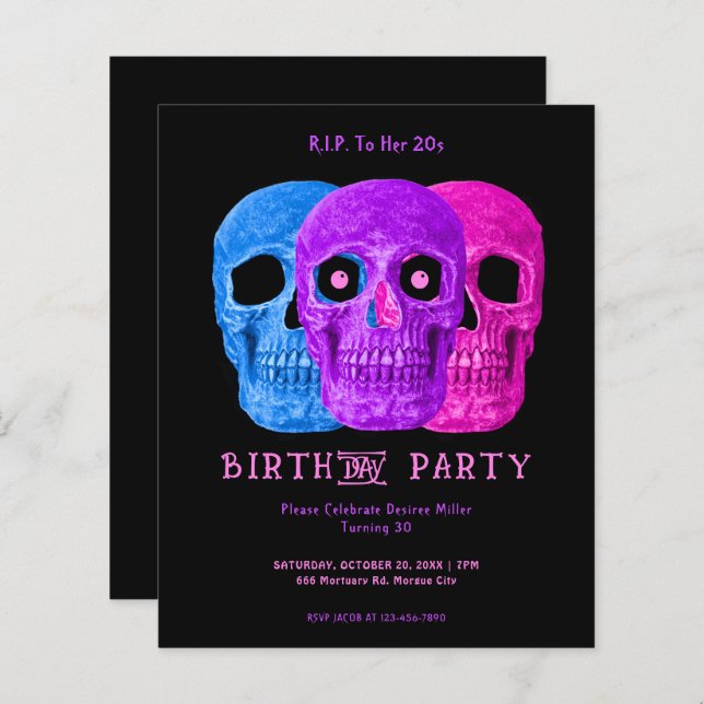 Skull Purple Gothic Birthday RIP To Her 20s Budget (Front/Back)