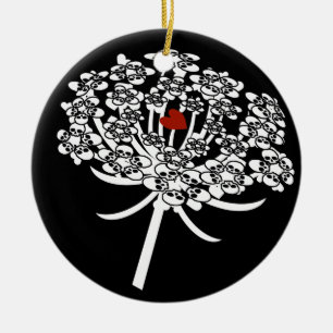 Skull Queen Anne's Lace Flower Ceramic Tree Decoration