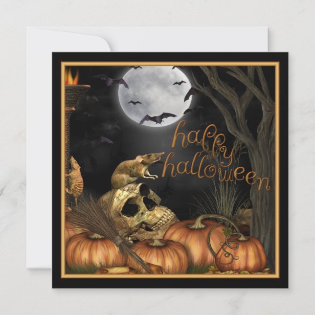 Skull, Rats and Pumpkin Halloween Party Invitation (Front)