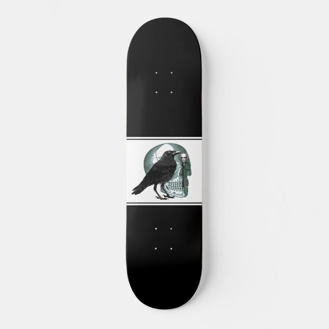 Skull Raven Skeleton Key Black Skateboard (Front)