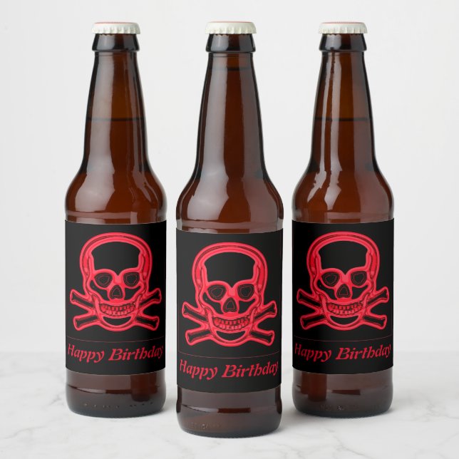 Skull red and black colours,digital art personalis beer bottle label (Bottles)
