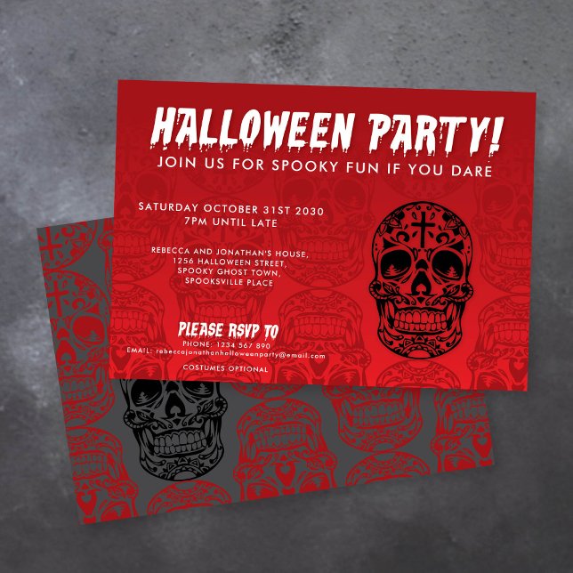 Skull Red Black Halloween Party Invitation (Creator Uploaded)