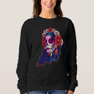 Skull Red Flowers Dead Day Of The Mexican Dia De L Sweatshirt