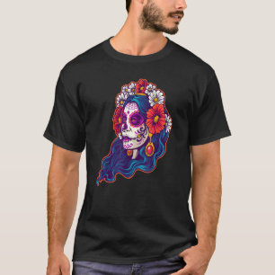 Skull Red Flowers Dead Day Of The Mexican Dia De L T-Shirt