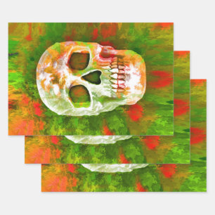 Skull Red Green Colourful Unique Abstract Pop Art Wrapping Paper Sheet