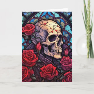 Skull & Red Roses V2 Blank Greeting Card