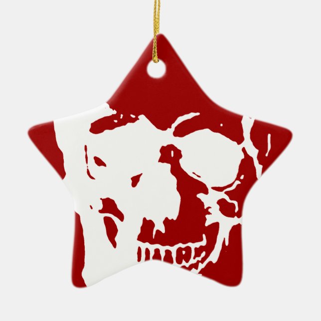 Skull - Red & White Metal Fantasy Art Ceramic Tree Decoration (Front)