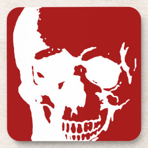 Skull - Red & White Metal Fantasy Art Coaster
