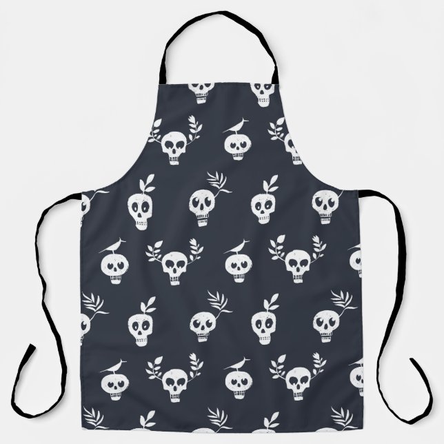 Skull regular polka dot pattern with plants and bi apron (Front)