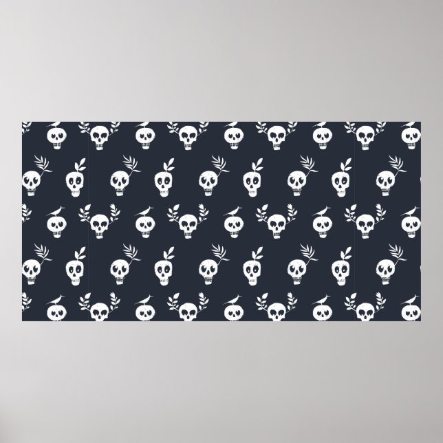 Skull regular polka dot pattern with plants and bi poster (Front)