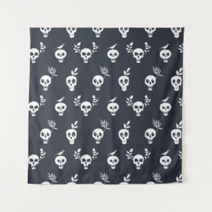 Skull regular polka dot pattern with plants and bi tapestry