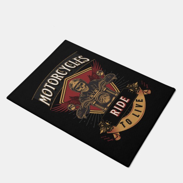 Skull Ride Motorcycles, Ride To Live Doormat (Angled)