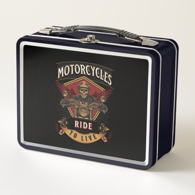 Skull Ride Motorcycles, Ride To Live  Metal Lunch Box (Front)