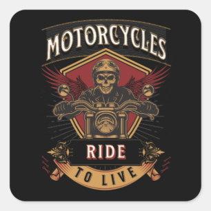 Skull Ride Motorcycles, Ride To Live Square Sticker
