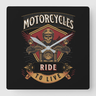 Skull Ride Motorcycles, Ride To Live Square Wall Clock