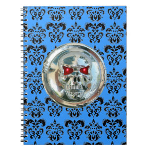 SKULL RIDERS DAMASK black white blue Notebook