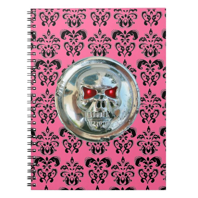 SKULL RIDERS DAMASK black white pink Notebook (Front)