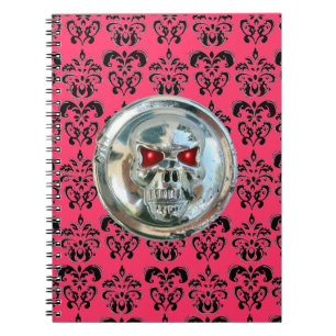 SKULL RIDERS DAMASK black white pink Spiral Notebook