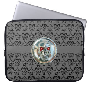 SKULL RIDERS DAMASK grey black Laptop Sleeve