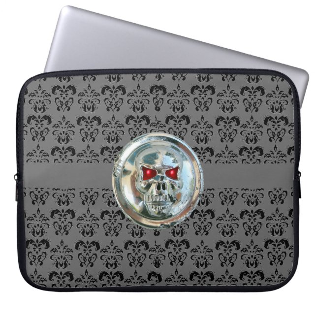 SKULL RIDERS DAMASK grey black Laptop Sleeve (Front)