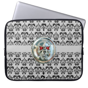 SKULL RIDERS DAMASK grey black Laptop Sleeve