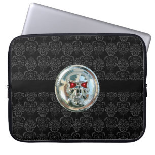 SKULL RIDERS DAMASK grey black Laptop Sleeve