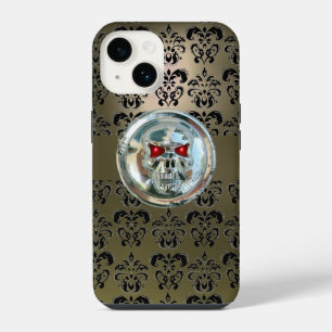 SKULL RIDERS GREY BLACK DAMASK  iPhone 14 CASE