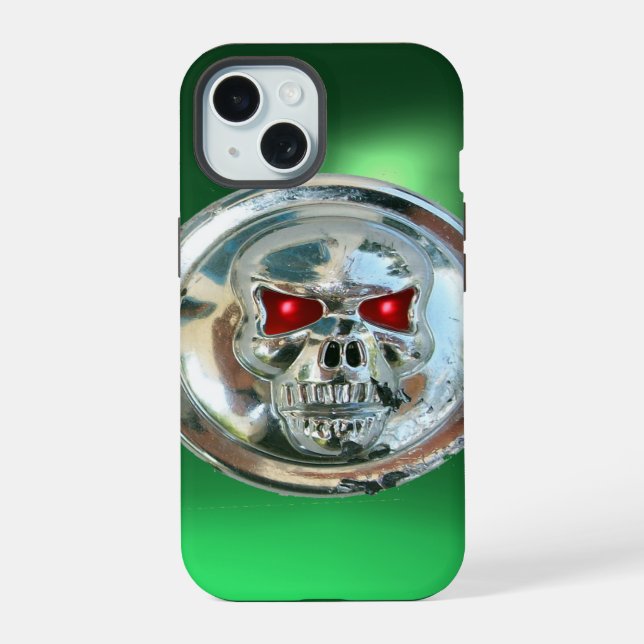 SKULL RIDERS MONOGRAM green iPhone 15 Case (Back)