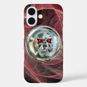 SKULL RIDERS Pink Grey Fractal Swirls iPhone 16 Case